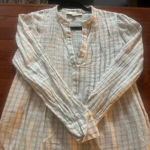 Ann Taylor white and light gray plaid with silver metallic thread